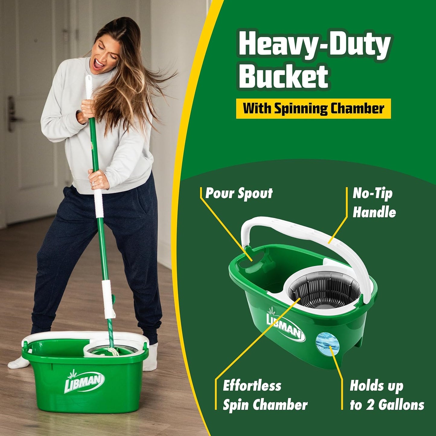Libman Tornado Spin Mop System with 2 Refill Heads, Microfiber Spinning Mop and Bucket with Wringer Set for Home, Floor Cleaning of Hard-Wood, Laminate, Tile, All Surface Cleaner, 3 Total Mop Heads
