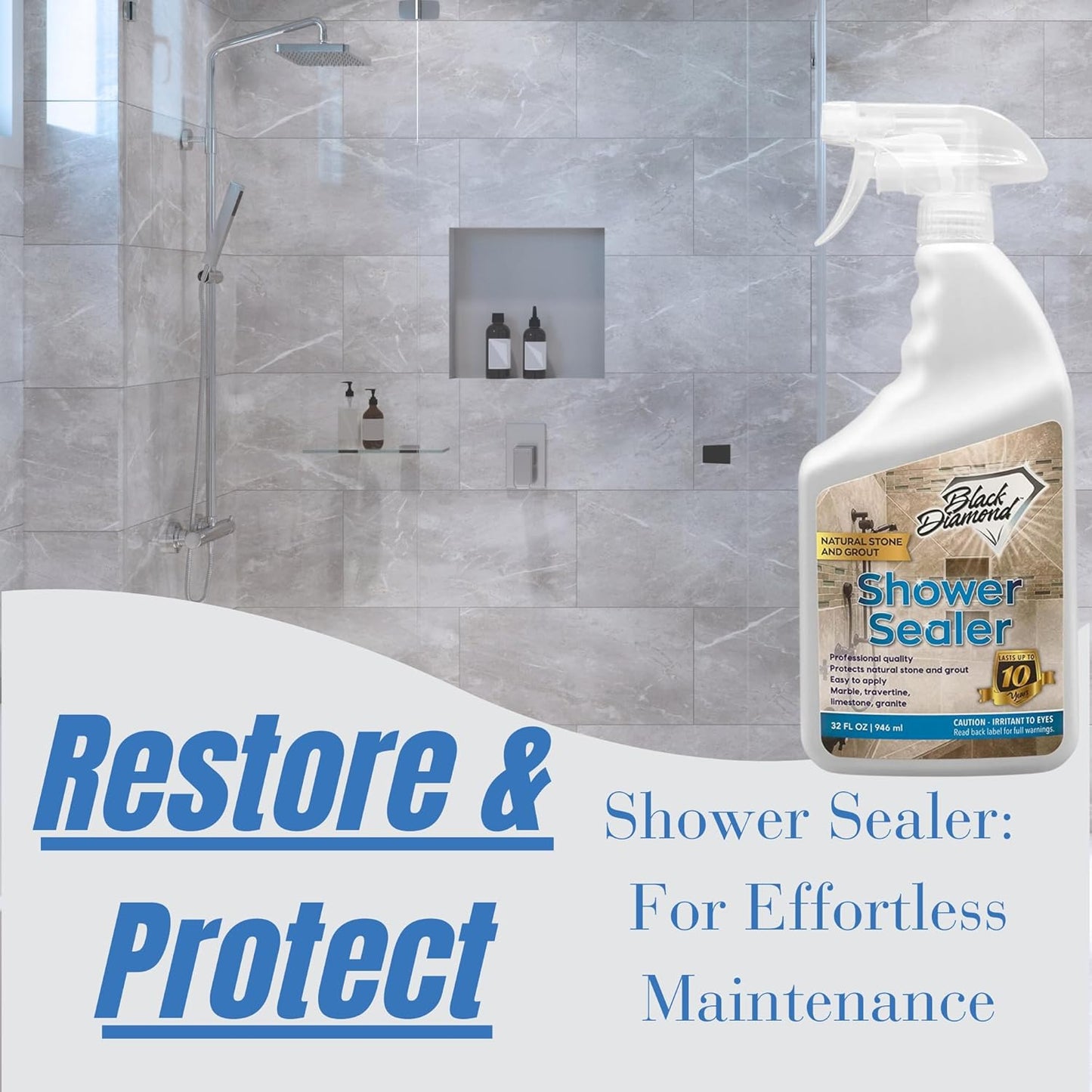 Natural Stone and Grout Penetrating Shower Sealer. Marble, Granite Travertine, Limestone. Protects Making Them Easy to Clean. Works Also on Grout in Tile, Ceramic, and Porcelain. 1-Quart