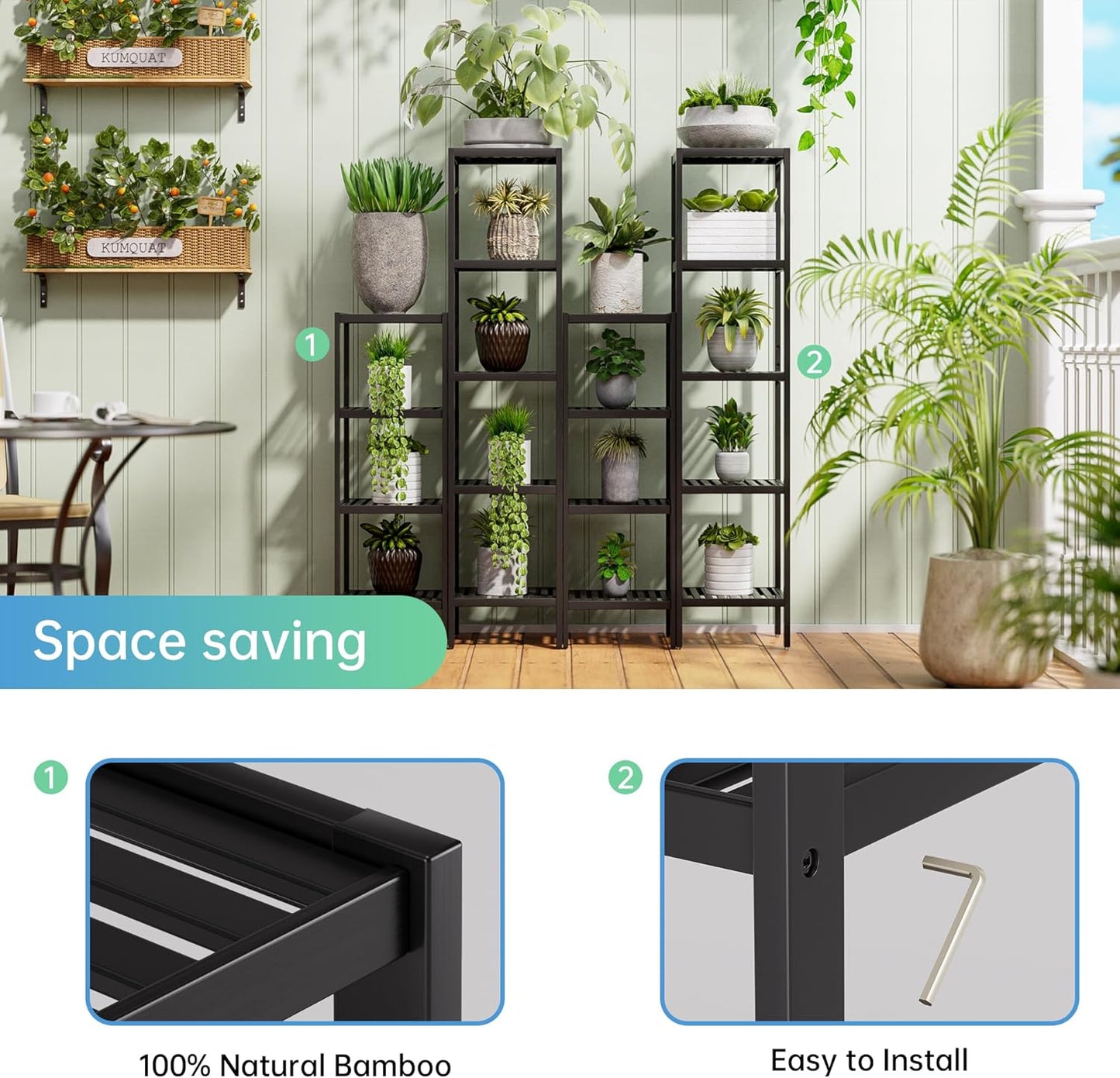 SMIBUY Bathroom Storage Shelf, 4-Tier Bamboo Rack Organizer, Multifunctional Shelving Unit for Living Room Bedroom Kitchen (Black)