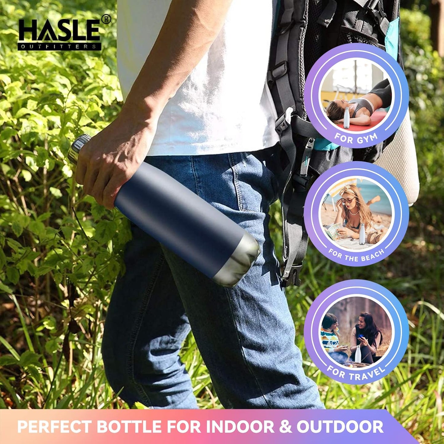 HASLE OUTFITTERS 17oz Stainless Steel Water Bottles Bulk, Vacuum Insulated Water Bottles Double Walled Powder Coated Reusable Metal Sports Water Bottles Keep Drinks Hot and Cold, Navy, 8Packs