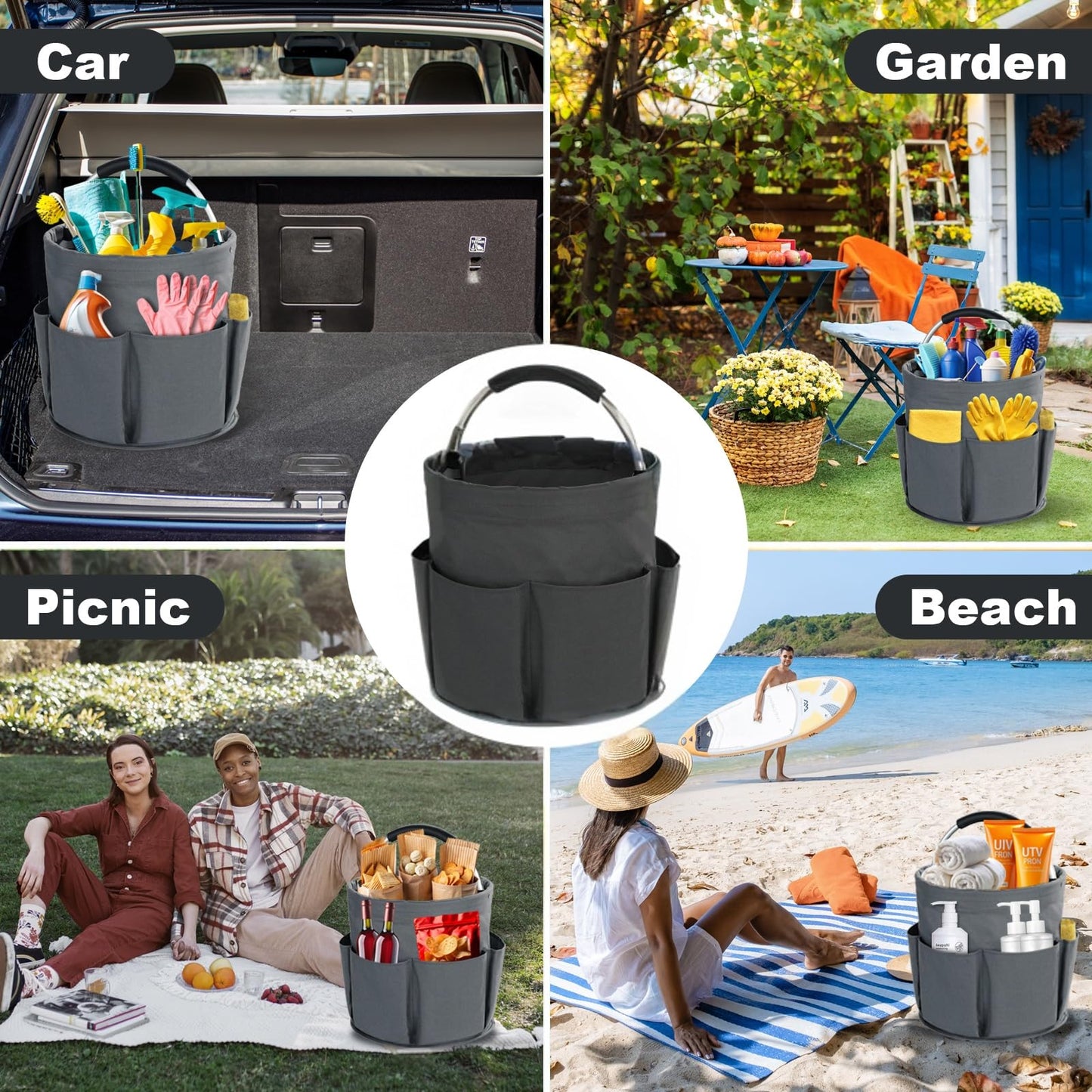 Bototack Cleaning Caddy with Handle, Cleaning Products Organiser, 17L Foldable Storage Basket