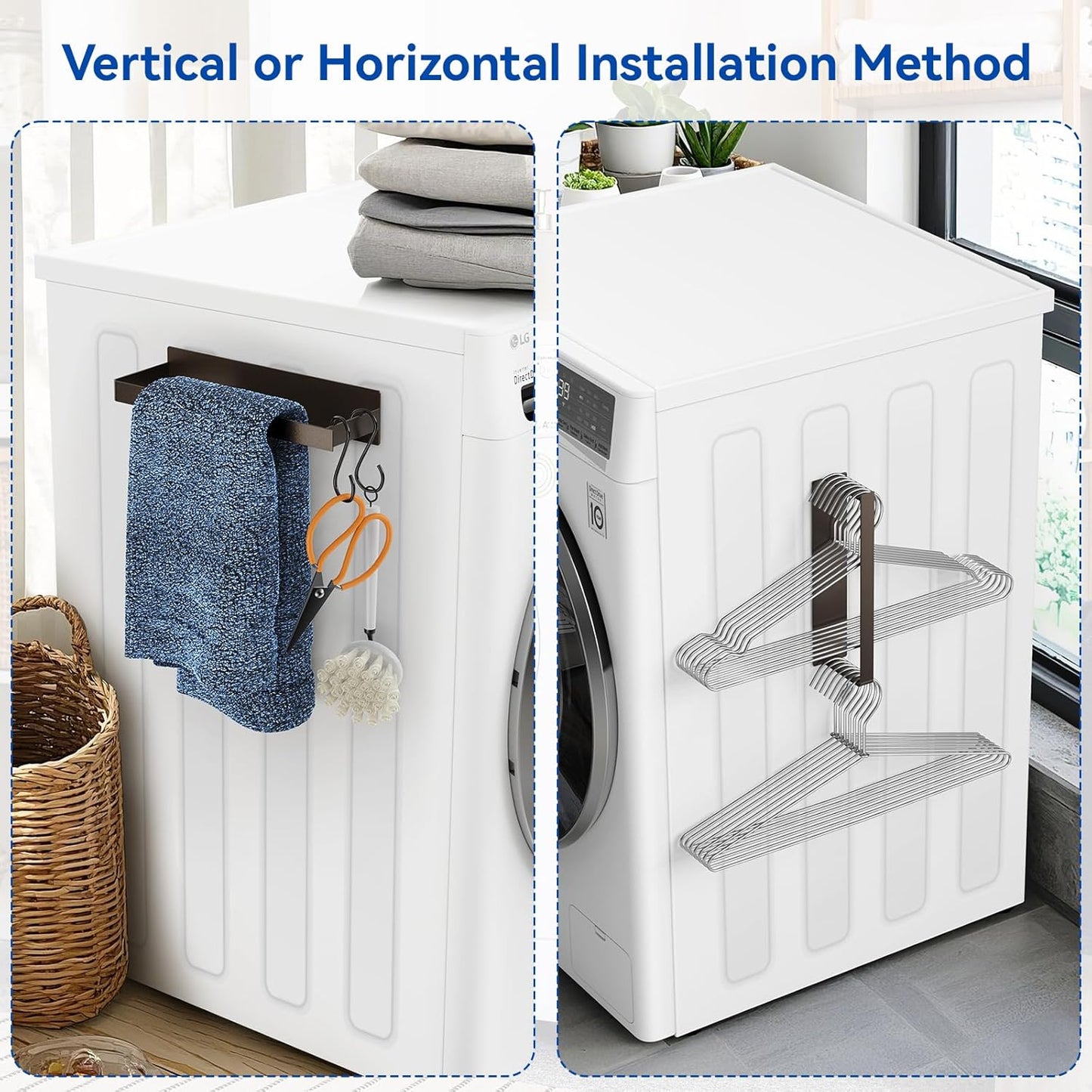 Magnetic Dryer Ball Holder and Magnetic Hanger Holder for Laundry Room Organization and Storage, Magnetic Lint Bin for Laundry Room, Iron Basket Dryer Ball Container for Laundry Room Storage (Brown)