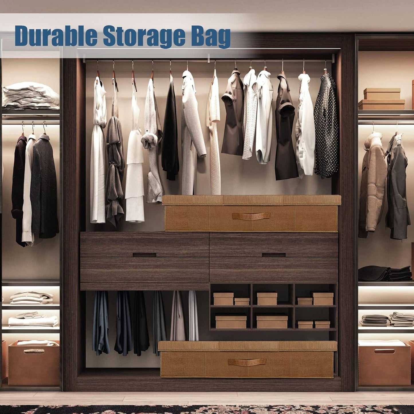 Underbed Storage Containers Bin with Lids (2pcs) Large Under Bed Storage Organizer Box with Handle, Foldable Under the Storage Bags for Organizing Clothes, Shoes, Blankets, Pillows-Dark brown