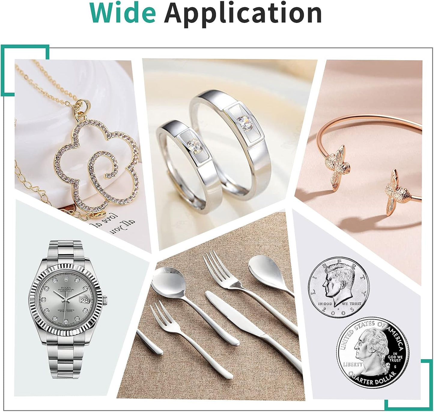 CATIFLIN 100pcs Premium Jewelry Cleaning Cloth, Silver Polishing Cloth Individually Wrapped, for Sterling Silver, Gold, Brass, Silverware, Coin, Ring, Watch and More (Sea Blue, 3.15" x 3.15")