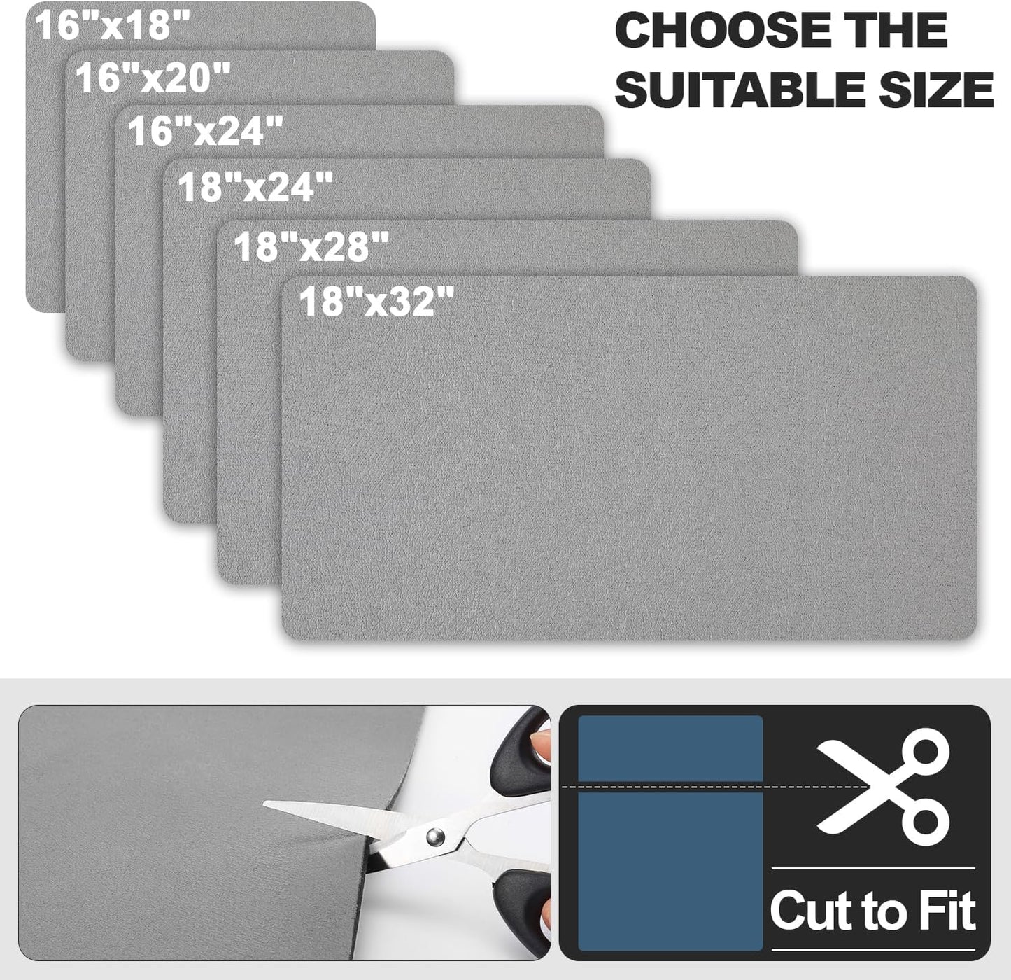 Dish Drying Mat for Kitchen Counter | Coffee Bar Mat for Countertops | Heat Resistant Drainer Mat with Non-slip Rubber Backed | Hide Stain Kitchen Absorbent Draining Mat | Grey 16"x18"