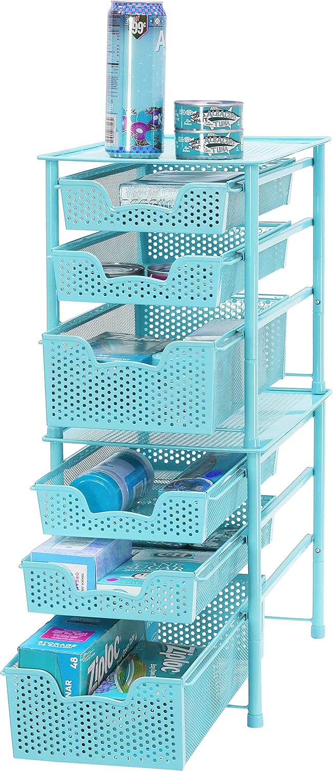 Simple Houseware Stackable 3 Tier Sliding Basket Organizer Drawer, Turquoise