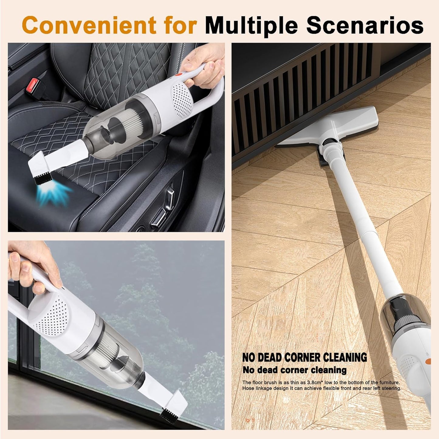 6-in-1 Lightweight Stick Vacuum Cleaner with 100W Powerful Motor, Mini Portable Household Handheld Vacuum Cleaner for Domestic Hard Floors, Carpets and Pet Hair(White Corded)