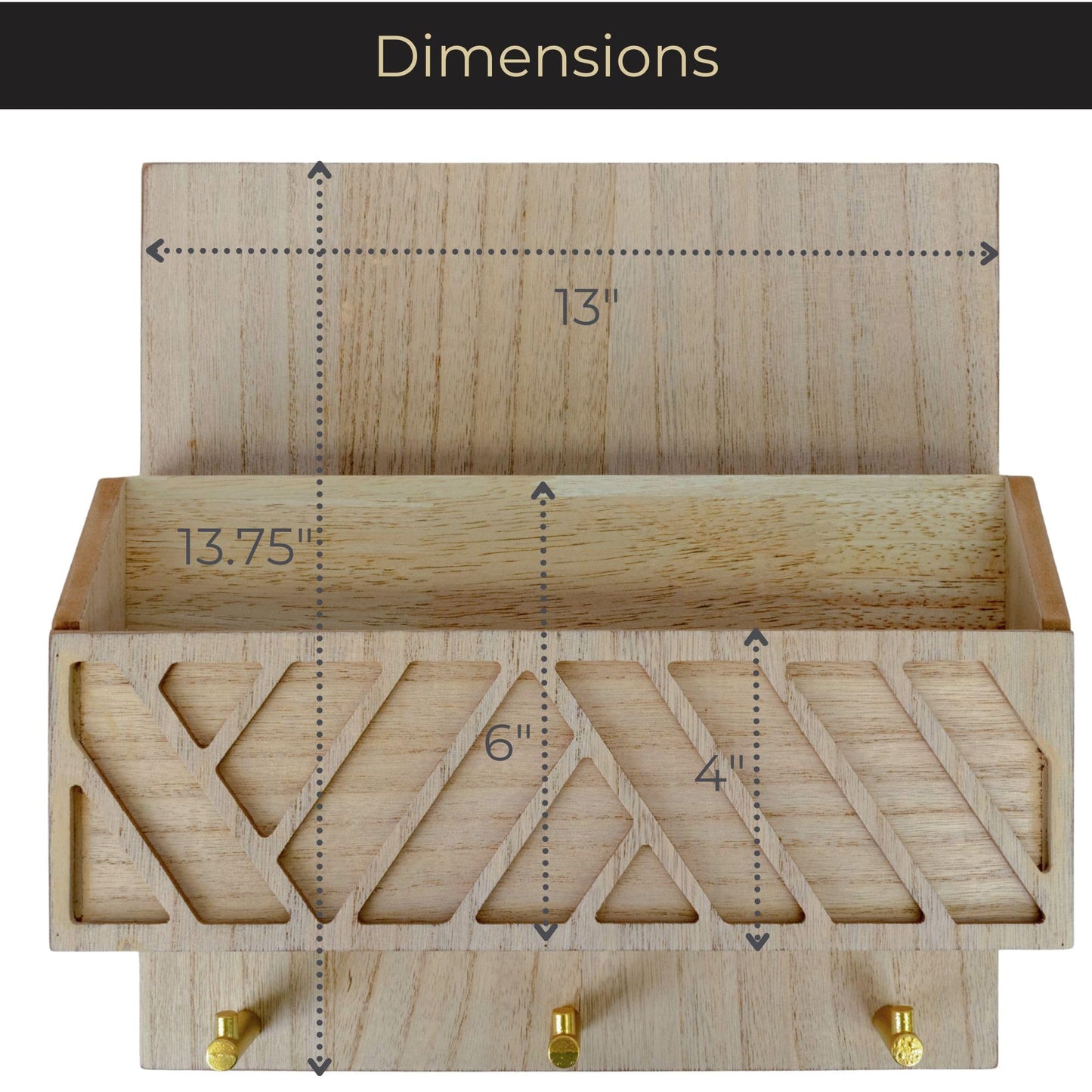 BLU MONACO Wall-Mounted Mail and Key Holder – Natural Wood 2-Tier Letter Organizer with 3 Hooks |