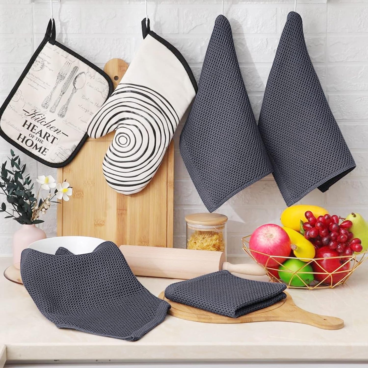 Homaxy 100% Cotton Waffle Weave Kitchen Dish Cloths, Ultra Soft Absorbent Quick Drying Dish Towels, 12 x 12 Inches, 18-Pack, Dark Grey
