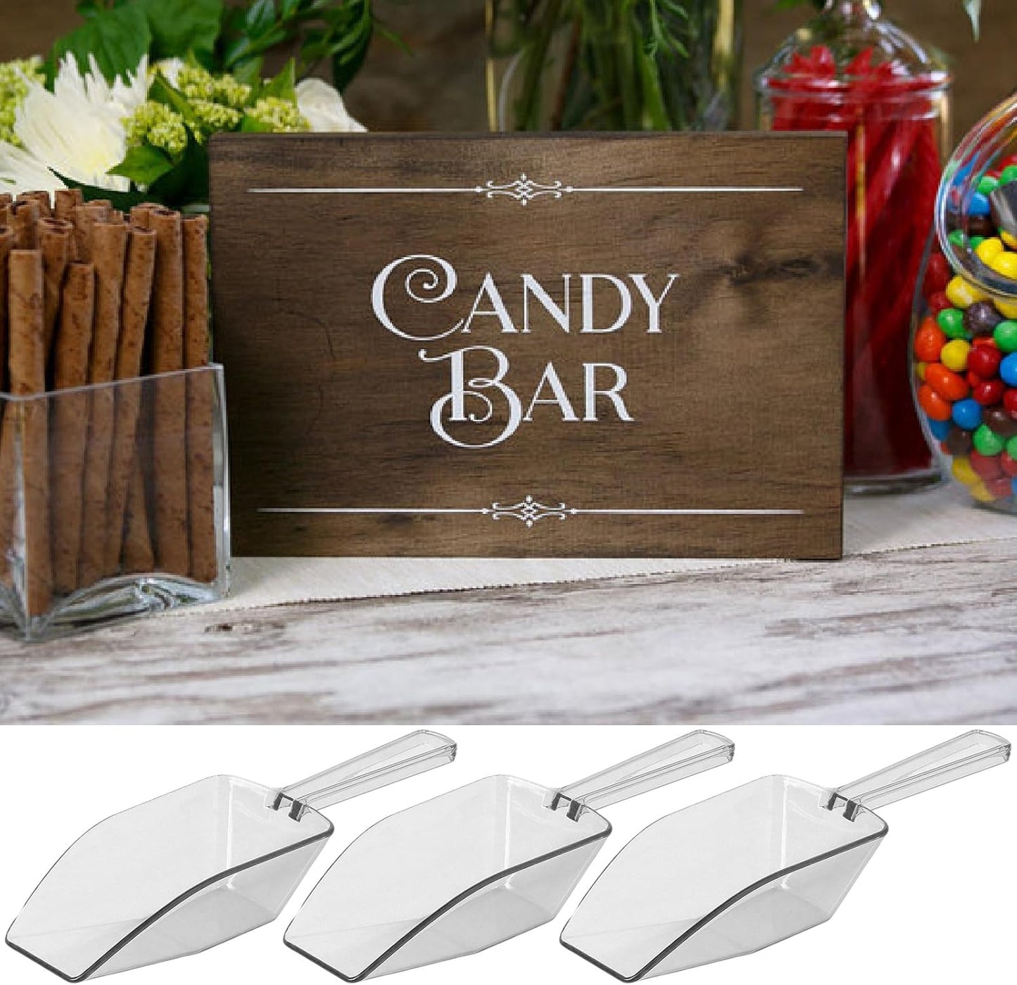Clear Plastic Acrylic Scoops 24 Pcs | 6.5” Medium Kitchen Scoop | Wedding Desserts | Candy Buffet, Ice Cream, Protein Powders, Coffee, Tea, Flour (24 Pack, 6.5")