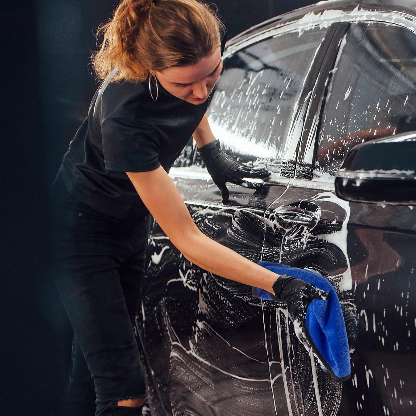 Tallew 50 Pcs Microfiber Towels 16 Inch x 16 Inch Microfiber Cloth Car Drying Towels for Cars Washing Polishing Office Windows Cleaning Household Supplies (Blue)