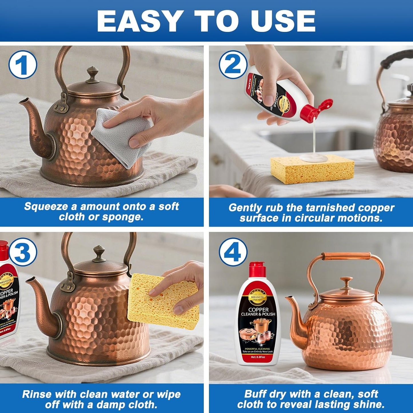 Copper & Brass Cleaner and Polish – 17.6 Oz Gentle Copper Polishing Cream for Pots, Pans, Sinks, Cups, Antiques – Restores Shine, Gentle Removes Tarnish & Stains – Non-Scratch, Easy to Use