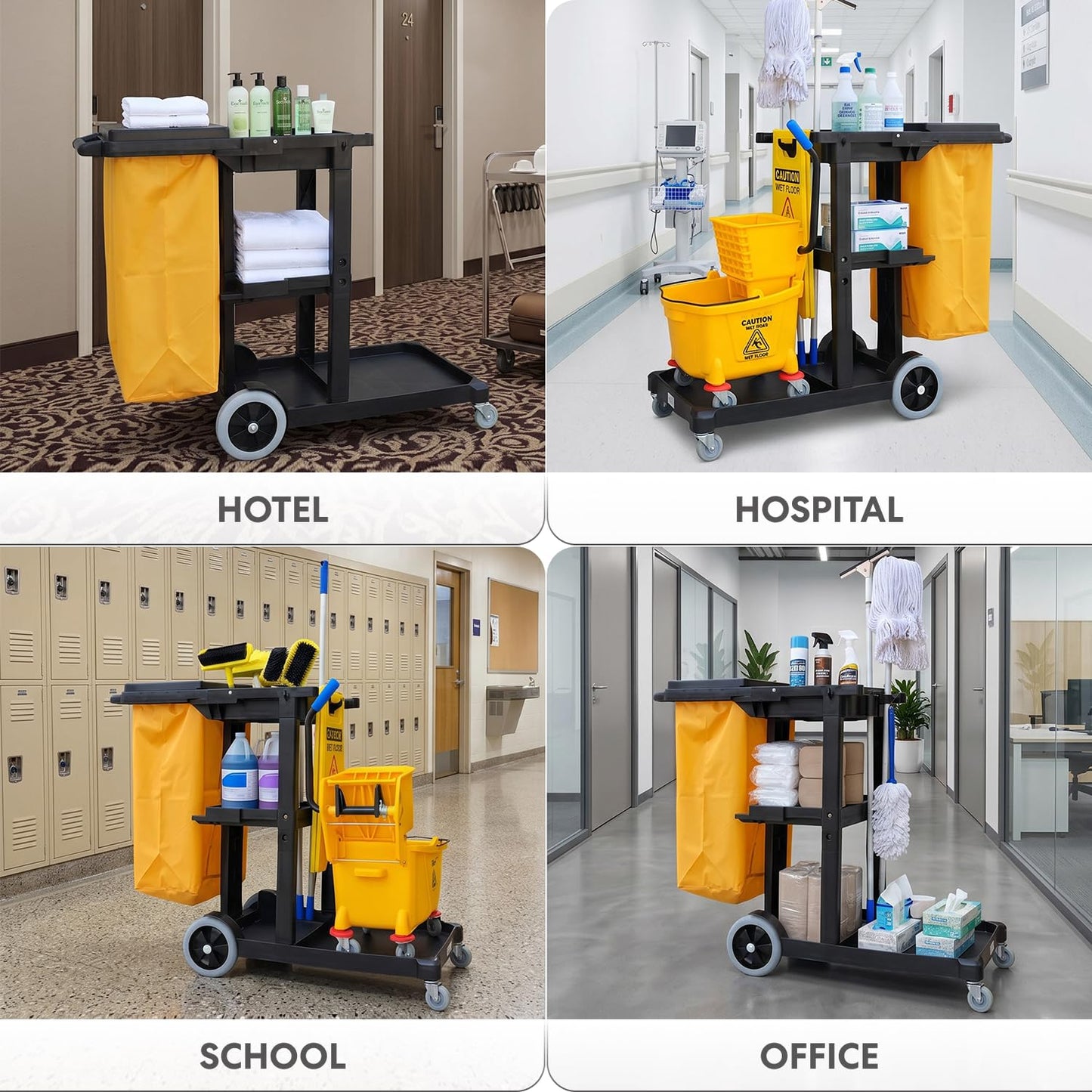 Simpli-Magic Janitorial Cart, 330 lbs Capacity – 3-Shelf Commercial Housekeeping Cleaning Cart on
