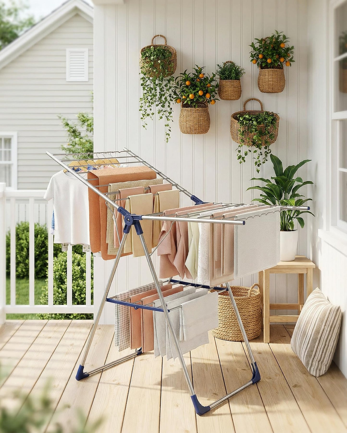Sakugi Clothes Drying Rack, 55.5" Adjustable Wings, Foldable Design