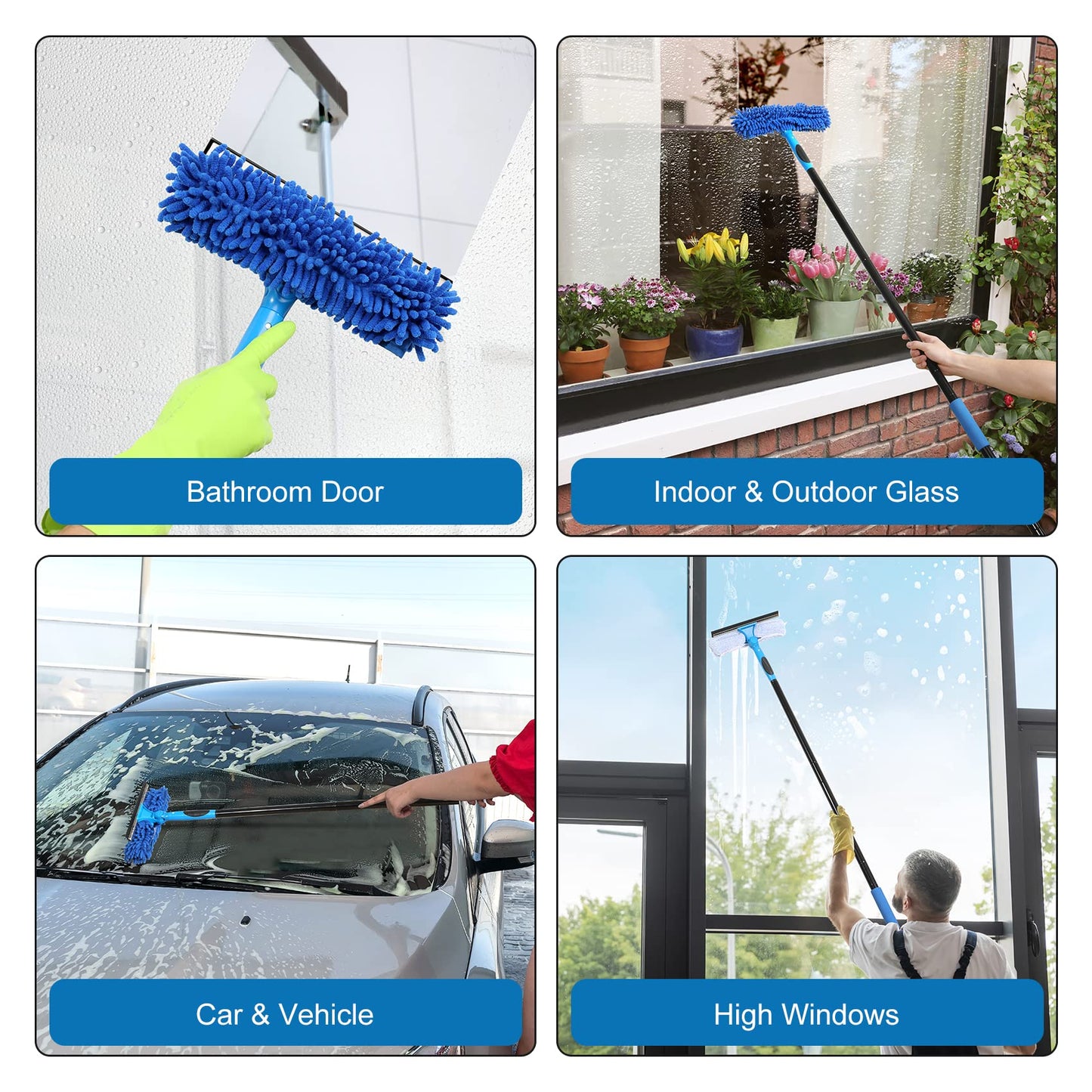 VITEVER Professional 69'' Window Squeegee Cleaner Tool with Extension Pole, 2-in-1 Squeegee for