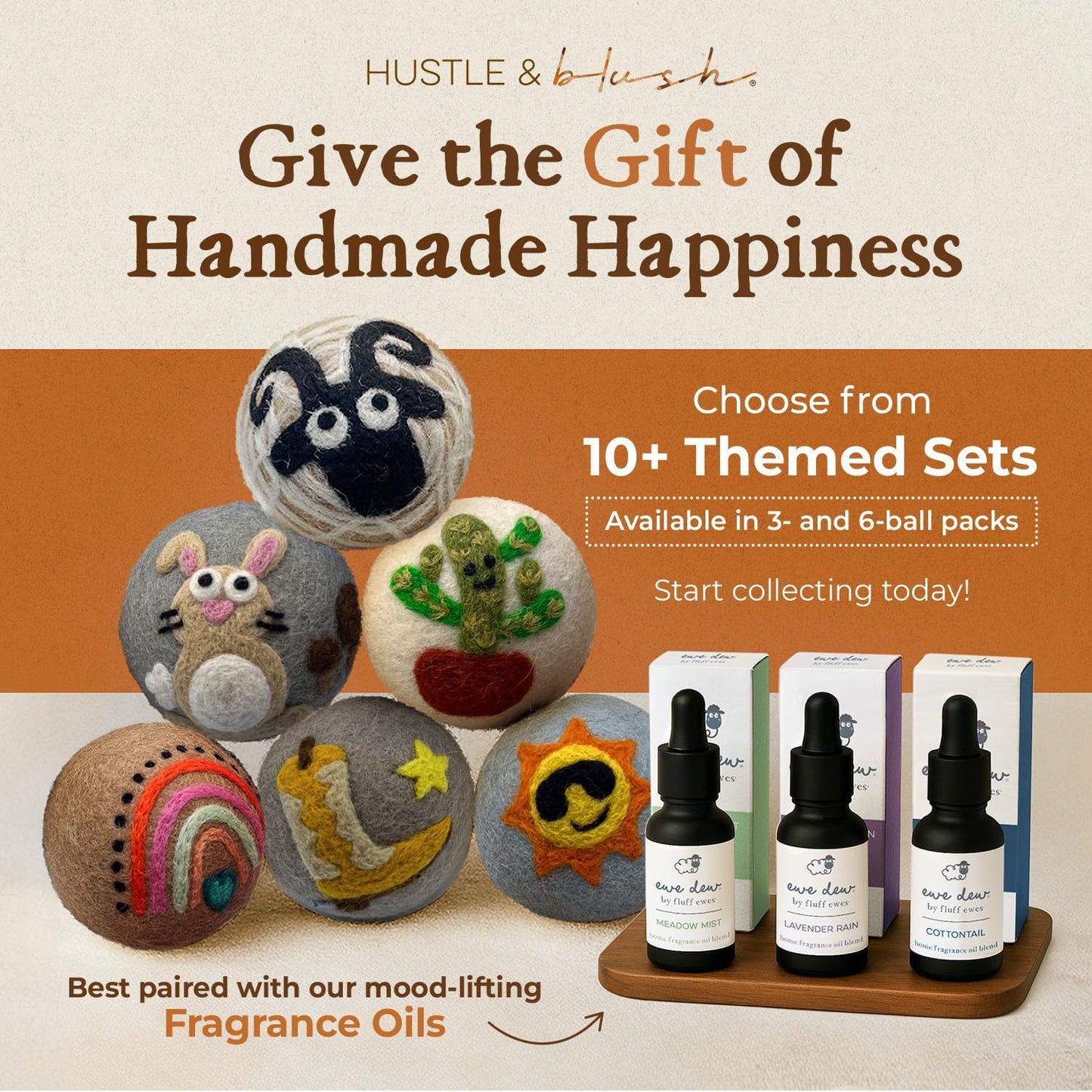 Fluff Ewes Wool Dryer Balls 6 Pack Premium New Zealand Wool Laundry Balls for Dryer, No Static Dryer Balls Laundry Reusable, XL Wool Dryer Balls Cute, Baby Dryer Balls for Dryers - Rainbow or Shine