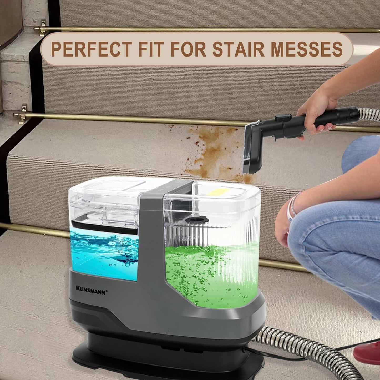 Portable Carpet and Upholstery Cleaner Machine, Deep Cleaning Carpet Shampooer and Multi-Stain Spot Cleaner for Pets, Sofa, Couch, Rug, Car Seat, Stairs & Furniture(Grey)