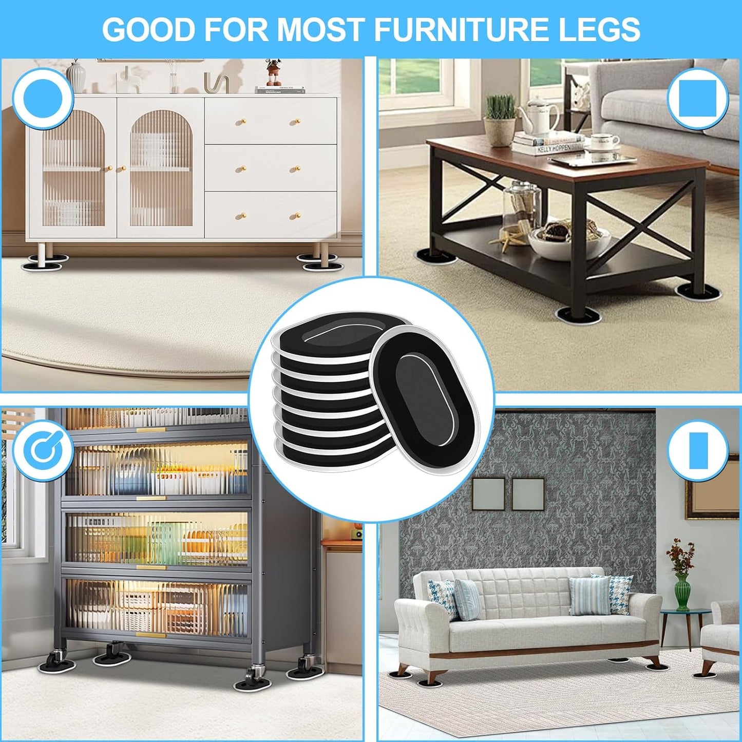 Upgrade Furniture Sliders, Furniture Sliders for Carpets, Oval Moving Pads with 8 PCS 5.8 * 4.3" Carpet Sliders+1 Lifter, Furniture Moving Sliders for Easy Move Bed Tables Cabinet, Protect Carpets