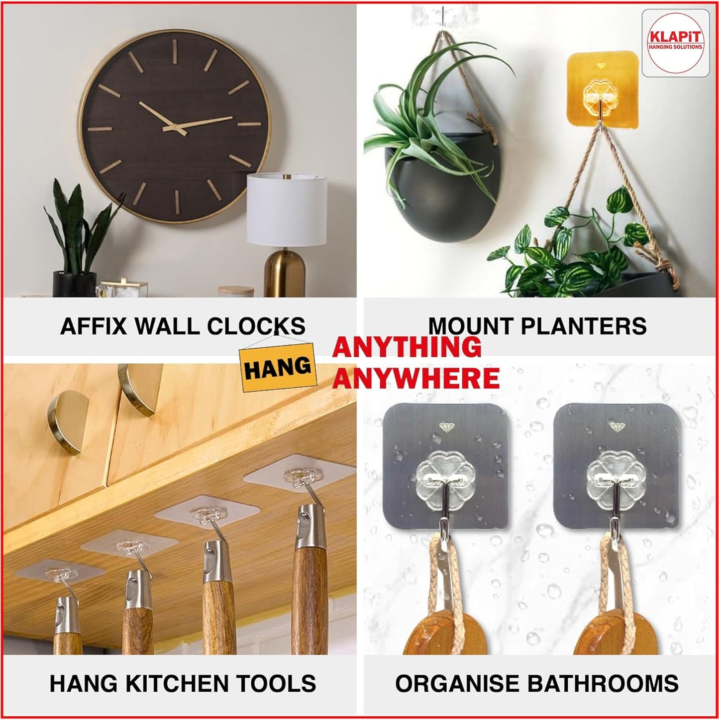 KLAPiT Super Hook - Heavy-Duty Adhesive Wall Hooks, Holds Up to 11 lbs, Waterproof, No Damage, Easy Install on Tile, Wood, Stone, Glass & Metal - Made of Steel (Silver, 8pc)