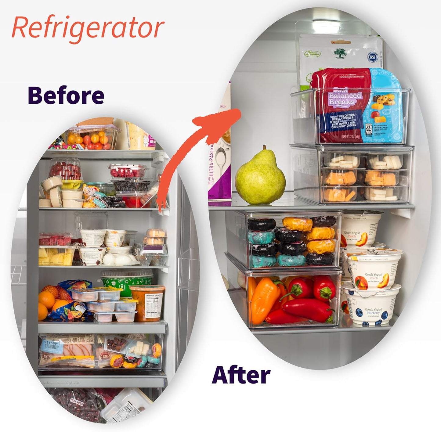 ClearSpace Plastic Pantry Organization and Storage Bins with Dividers & Lids – Perfect Kitchen Organization or Kitchen Storage – Fridge Organizer, Refrigerator Bins, Cabinet Organizers, 4 Pack