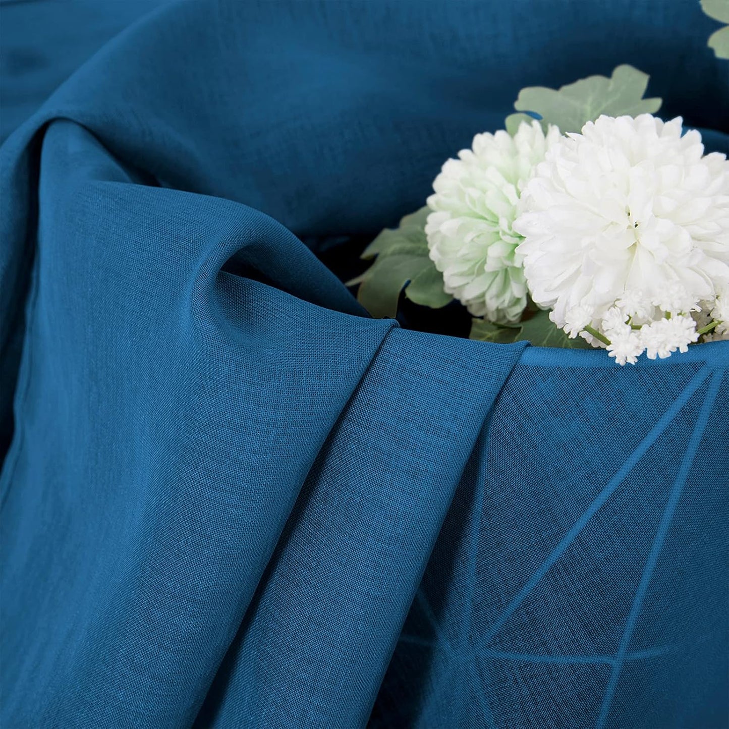 Tollpiz Short Sheer Curtains Linen Textured Bedroom Curtain Sheers Light Filtering Rod Pocket Voile Curtains for Living Room, 54 x 45 inches Long, Classic Blue, Set of 2 Panels