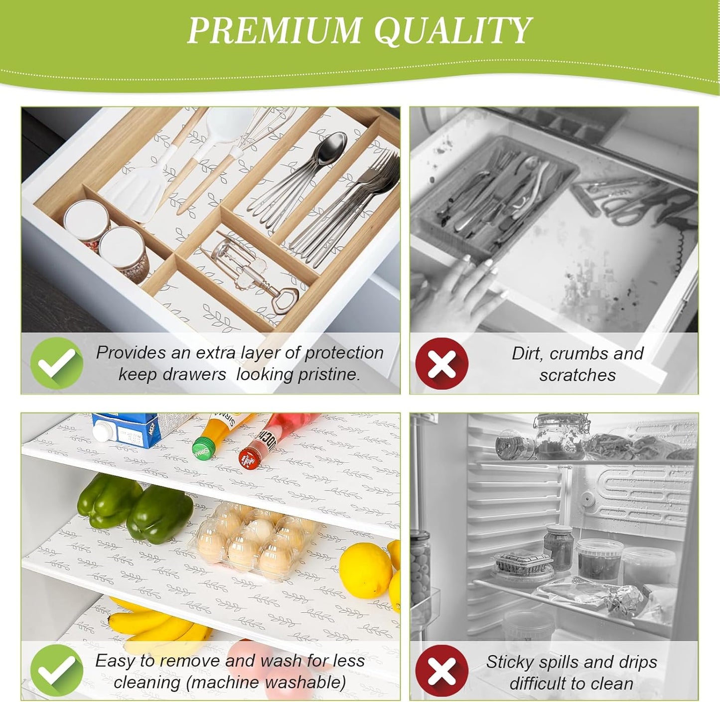 Cooyes Refrigerator Drawer Liners, Premium Absorbent Fridge bin Liners Non-Slip Washable, 12" x 24" Refrigerator Shelf Liners and Mats for Glass Shelves, Kitchen Cabinets, Non-Adhesive