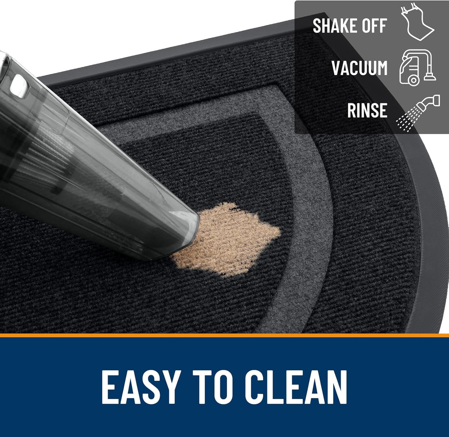 OLANLY Half Circle Door Mat Indoor Outdoor Entrance Welcome, Waterproof All-Season, All-Weather Doormat, Sturdy Natural Rubber, Low Profile, Easy Clean Patio Porch Entryway Mat, 59x23, Black