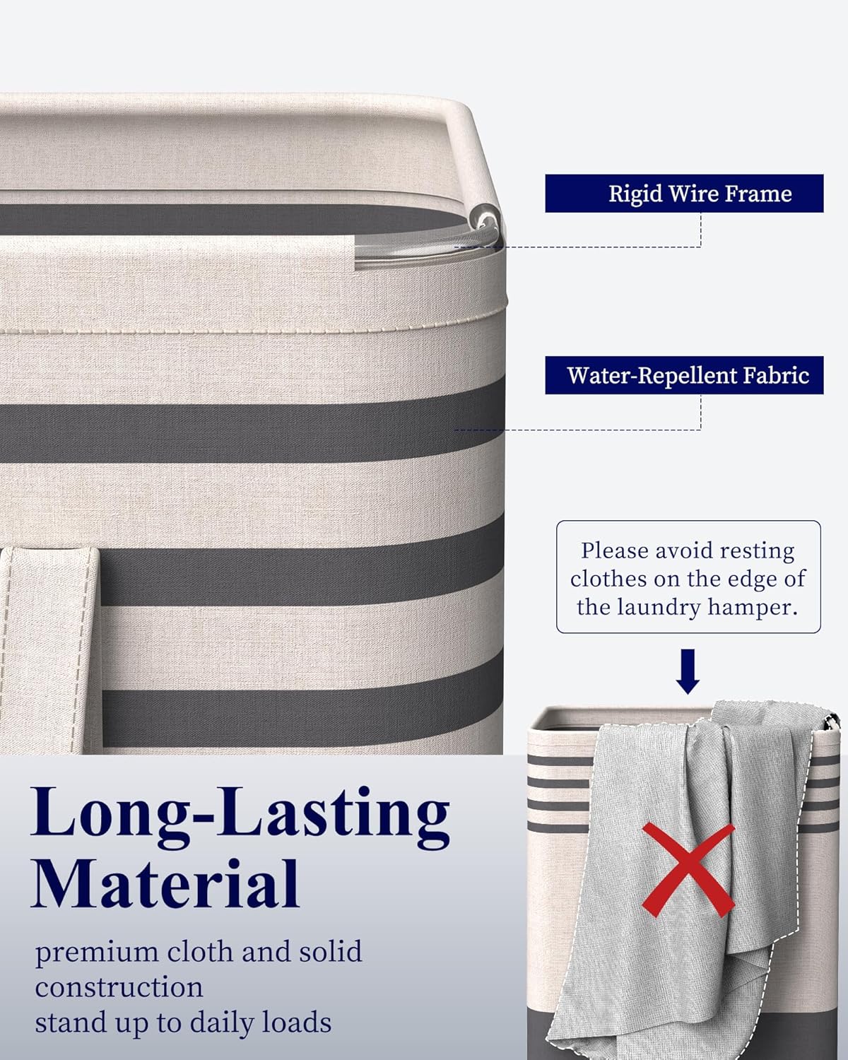 Kitsure Laundry Hamper - 2-Pack Collapsible Laundry Baskets with Well-Stitched Handles, Free-Standing Clothes Hamper with Rigid Top Edge for Household, Dorm Use, 2 x 75L, Black