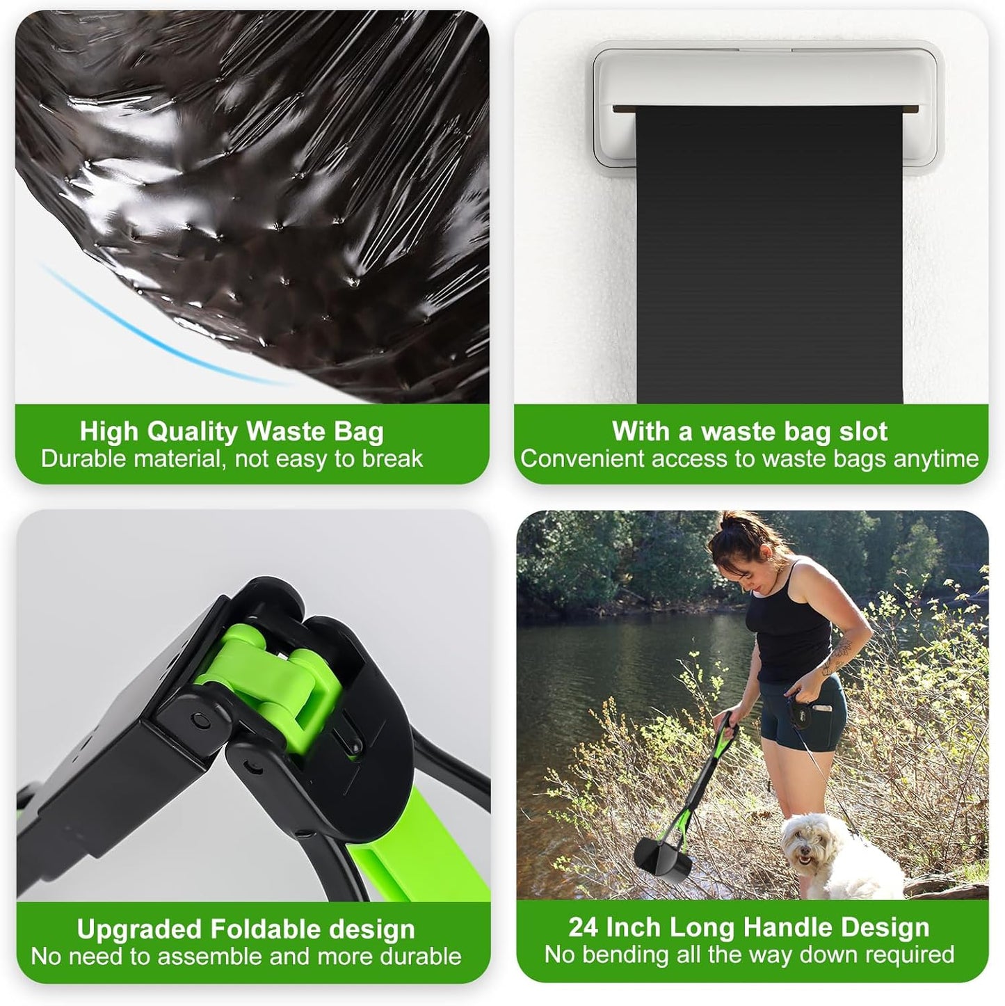 Dog Poop Trash Can Outside with Pooper Scooper and Metal Rake & Tray, 20L/5Gal Dog Waste Trash Can with Lid, Pedal and Removable Inner Waste Bin, Pet Poop Bin with 100 Bags, Green