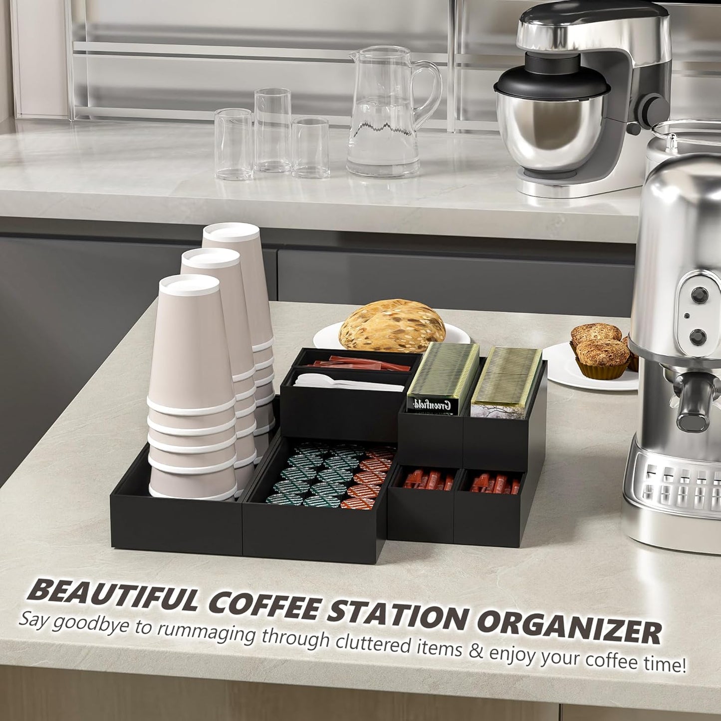 Kitchen Drawer Organizer Bins, Black Bamboo Drawer Organizer Stackable for Silverware, Utensils, Cutlery, Flatware, for Junk Drawer, Dresser, Bathroom, 6" x 3" x 2.5" (Set of 2)