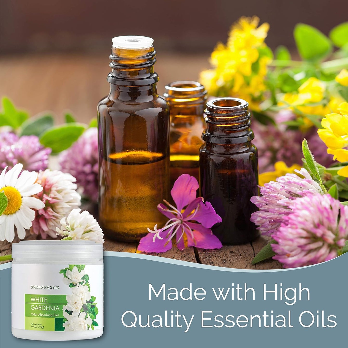 SMELLS BEGONE Air Freshener Odor Absorber Gel - 15 oz, Pack of 2 - Absorbs and Eliminates Odor in Pet Areas, Bathrooms, Cars, & Boats - Made with Essential Oils - White Gardenia Scent