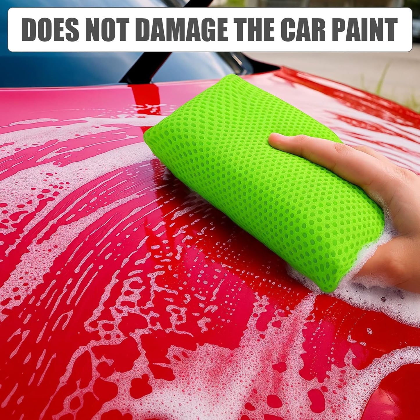 4 PCS Bug Scrubber Sponge Car, Bug Remover Wash Sponge,Car Cleaning Sponge for Bugs, Tar, Grime - Paint-Safe, Reusable Wash Sponges Kit(Green)