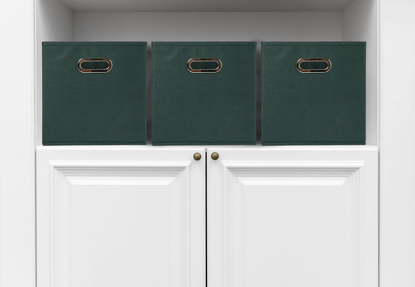 Household Essentials Fabric Storage Cube Bins, 6 Piece Set, Strong Poly-Woven Fabric, Chipboard Sides, Grommet Front Handle, Stackable and Foldable, Classic Design, Dark Green