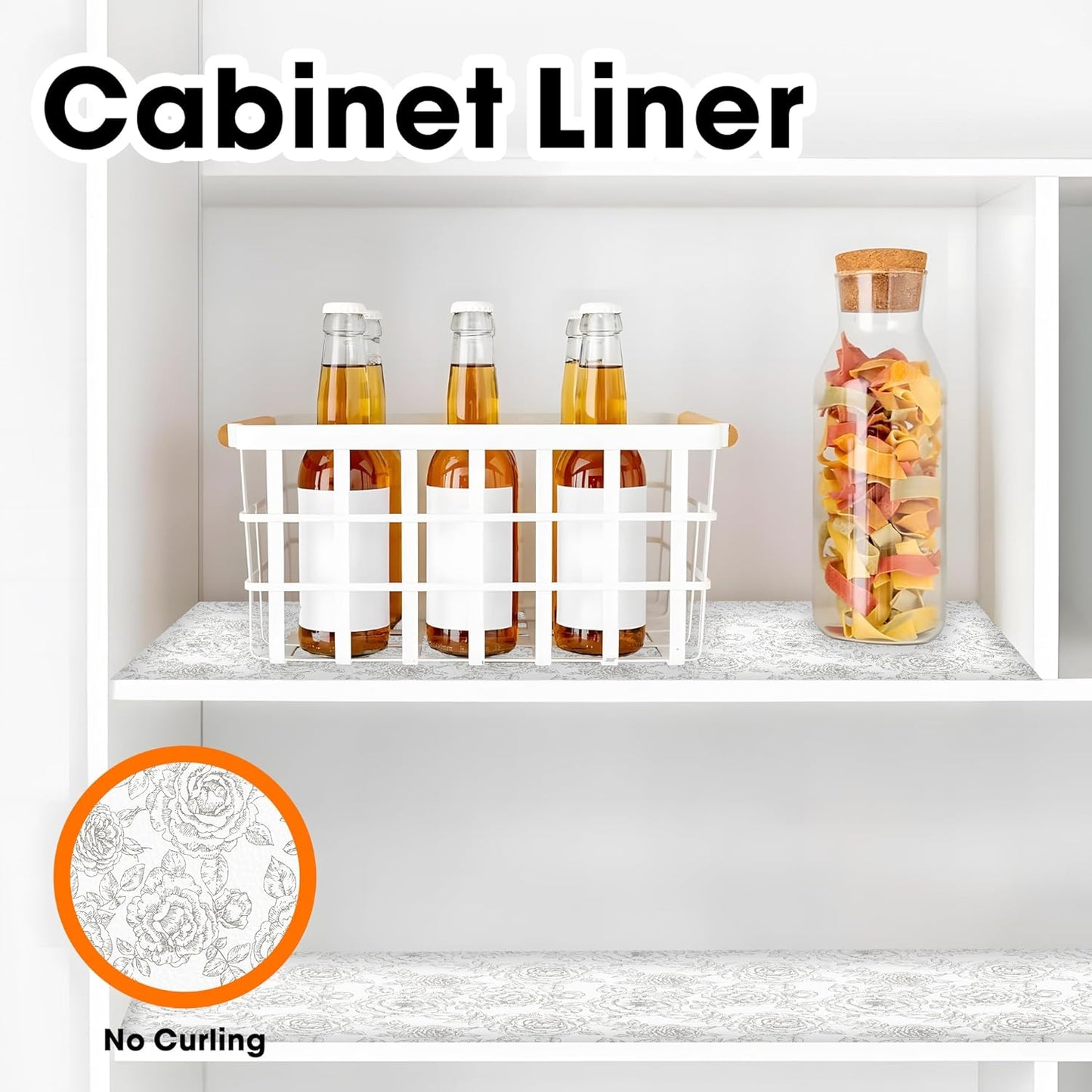 Drawer and Shelf Liner for Kitchen Cabinets Non-Adhesive, Non-Slip Cabinet Liner Shelf Paper Strong Grip Waterproof Easy to Clean for Kitchen Shelves Cupboard, Flower,23.6IN X 10FT