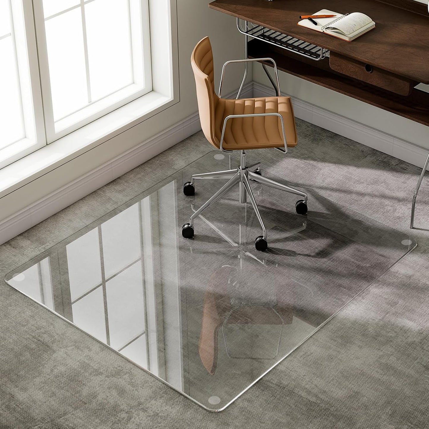 GLSLAND 47"x40" Tempered Glass Chair Mat Heavy-Duty Floor Protector for Carpet & Hard Floors Scratch-Resistant Office Computer Desk Mats Clear