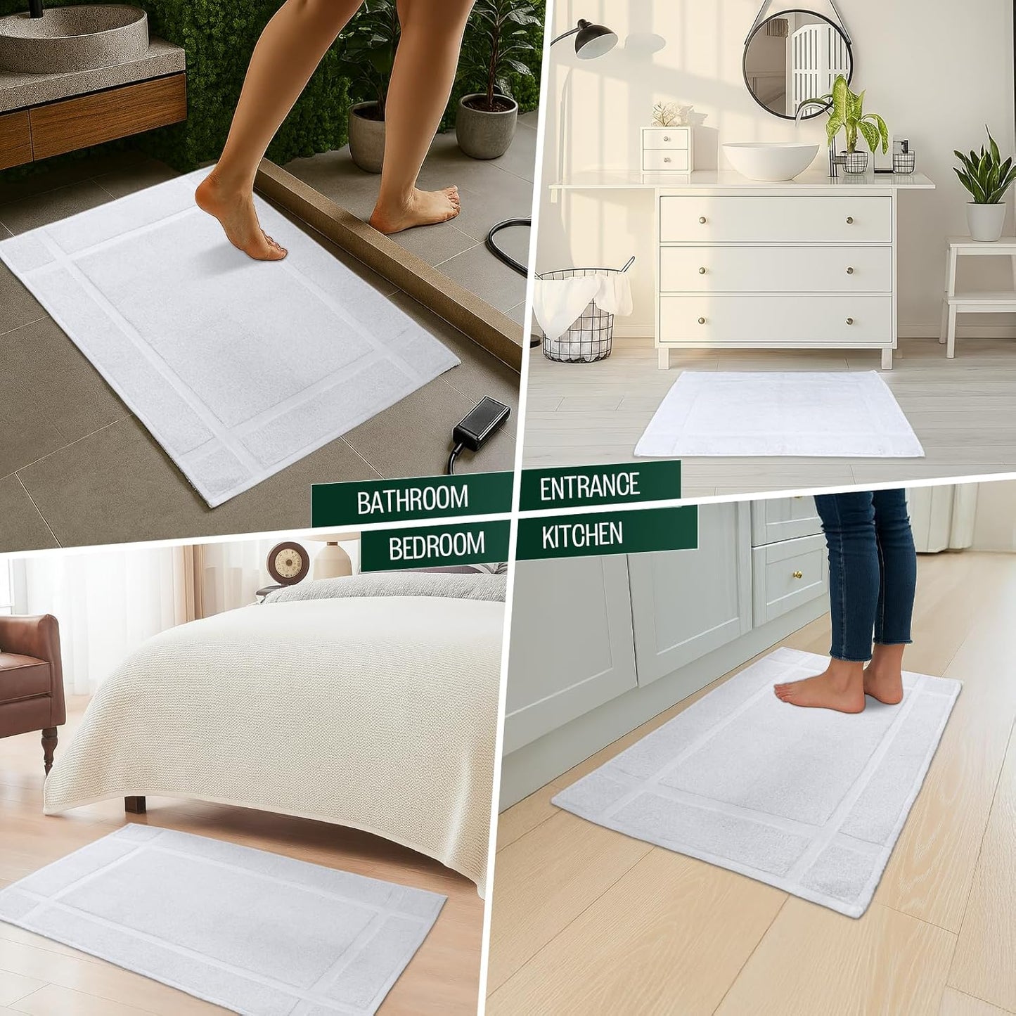 Pearl Linens Pack of 6 100% Cotton Bath Mat 18x25 inches, Soft & Absorbent Quick Dry Bathroom Mat Set, Not Bathroom Rugs, After Shower Mat, Bath Tub Mat, 687 GSM, Machine Washable, White