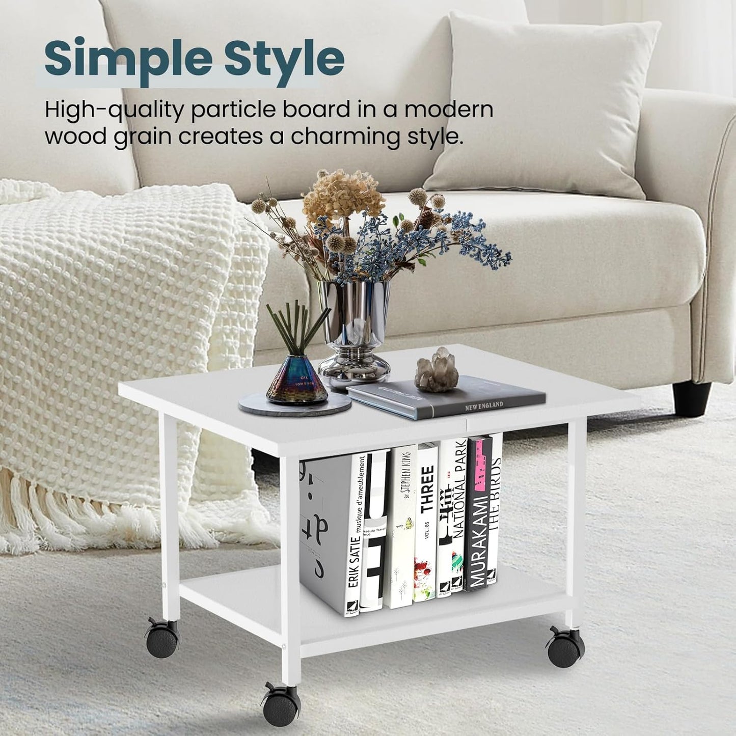 Printer Stand with Storage Under Desk Shelf, Desktop Printer Stand Organizer, Rolling Printer Cart Storage Paper Files Holder for Desk, Office, Home, (White)