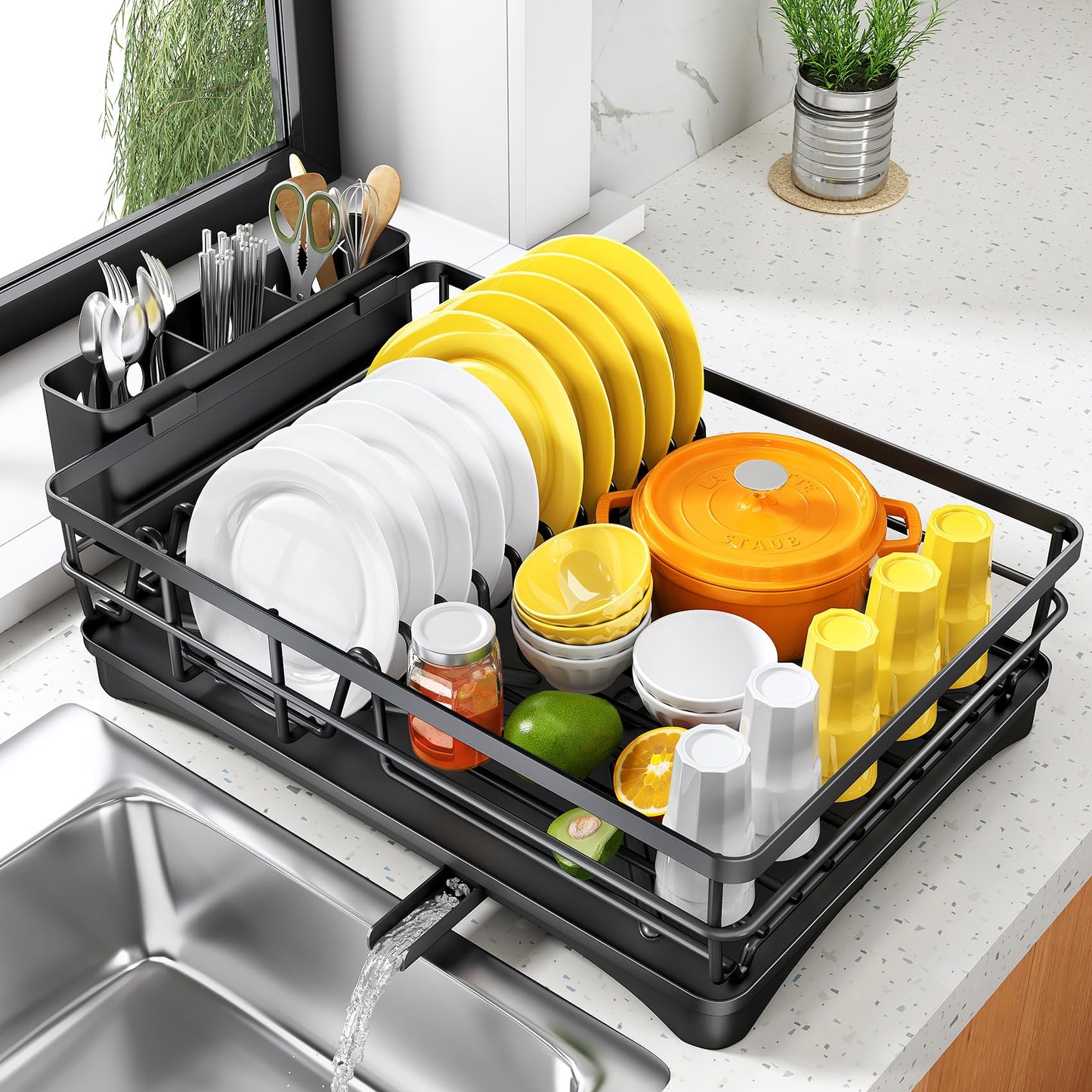 SNTD Dish Drying Rack for Kitchen Counter, 11.8" W x 16.7" L, Black