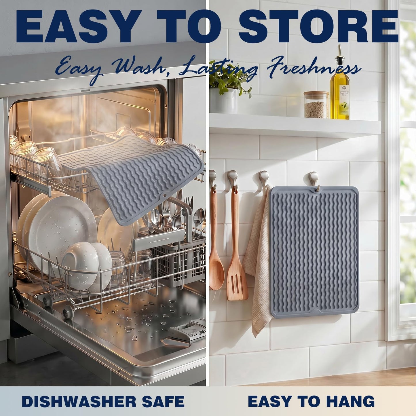 2 Pack Caketime Silicone Dish Drying Mat for Kitchen Counter Heat Resistant Under Sink Waterproof