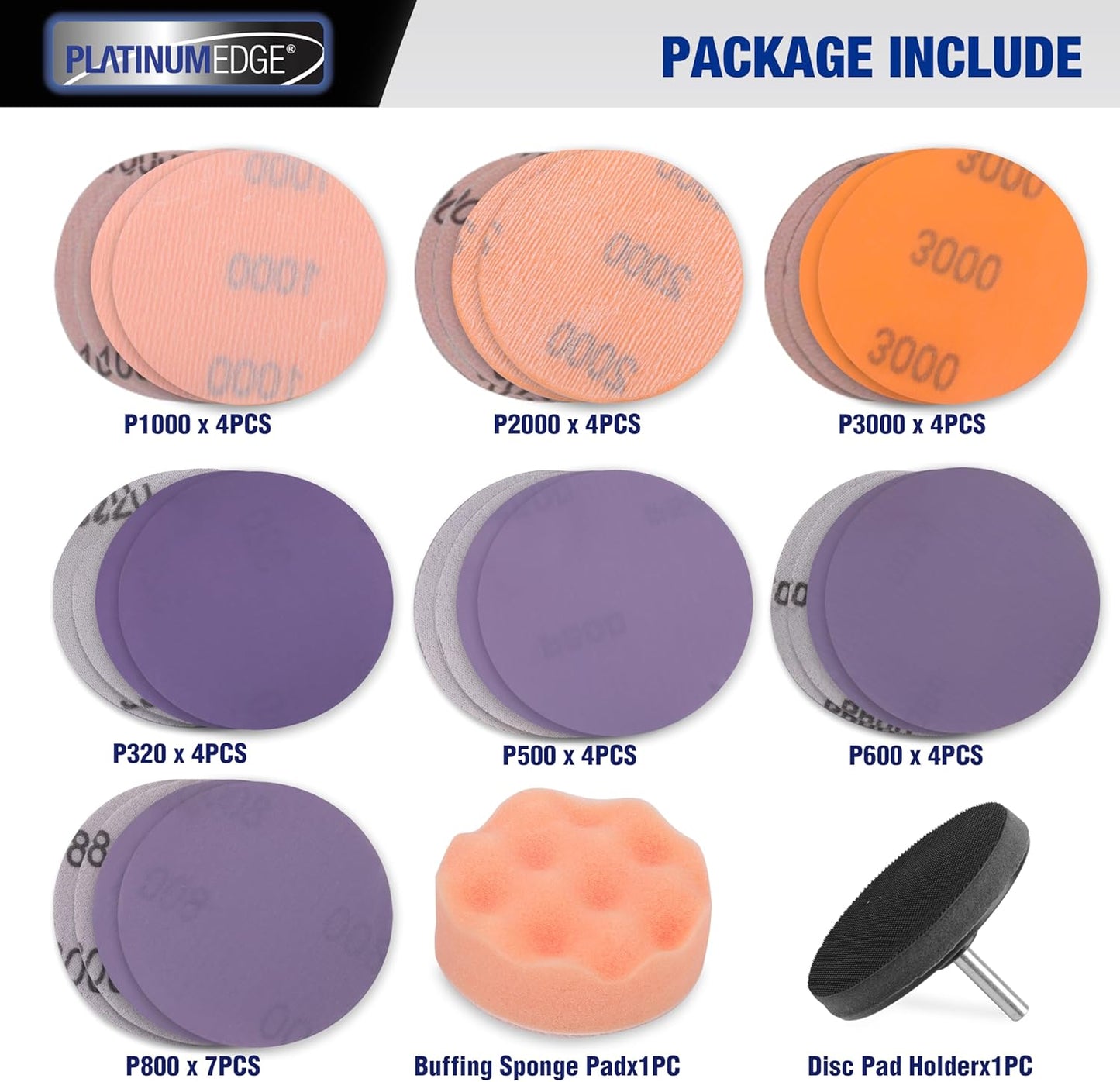 PLATINUMEDGE Car Headlight Restoration Kit, 3 inch Car Headlights Lens Polishing Sanding Discs with 3 inch Buffing Polish Pads for Drill, 30 Pc Car Headlight Restorer and Renewer Kit