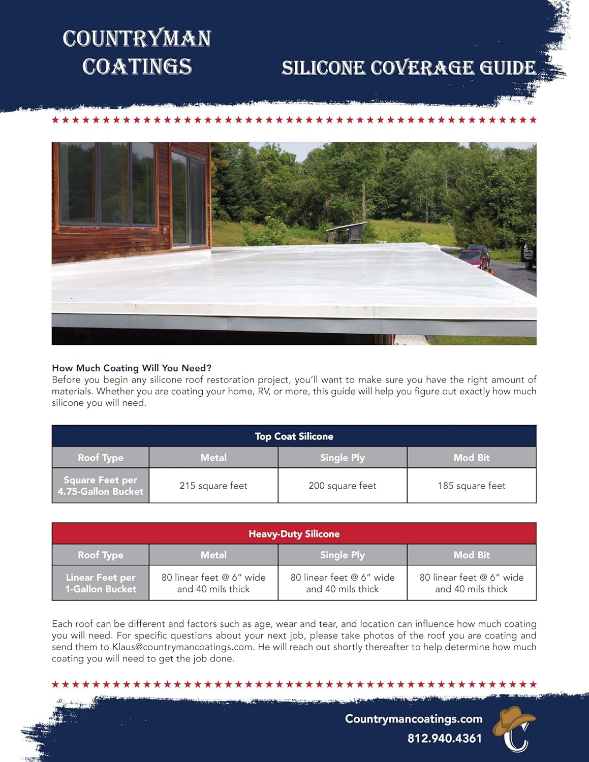 Countryman Coatings 100% Silicone Roof Coating - Restore Your Roof in a Day - Seal Leaks, Cracks, Seams, Penetrations - Adheres to All Surfaces (4.75 Gallon, Black)