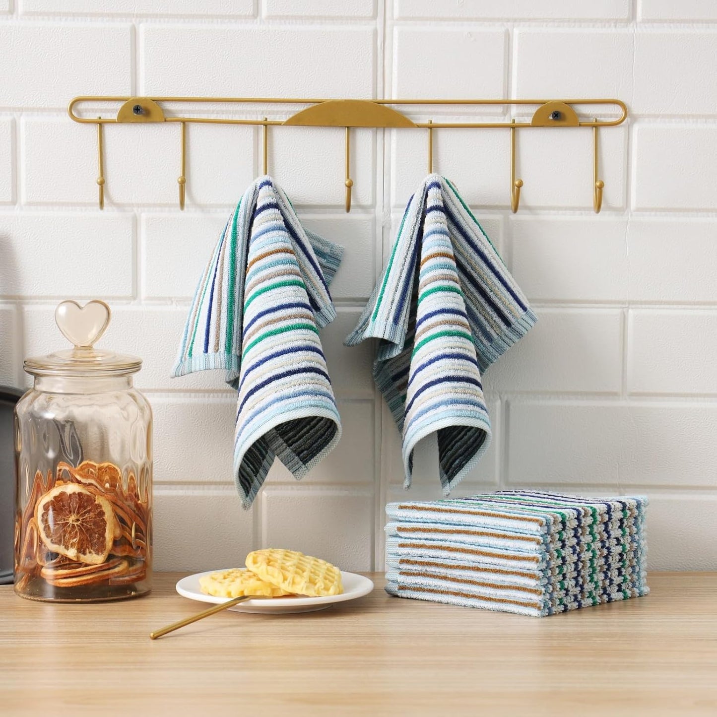 Oeleky Kitchen Dishcloths for Washing Dishes, Ultra Absorbent Dish Rags, Cotton Cleaning Cloths Pack of 8, 12x12 Inches