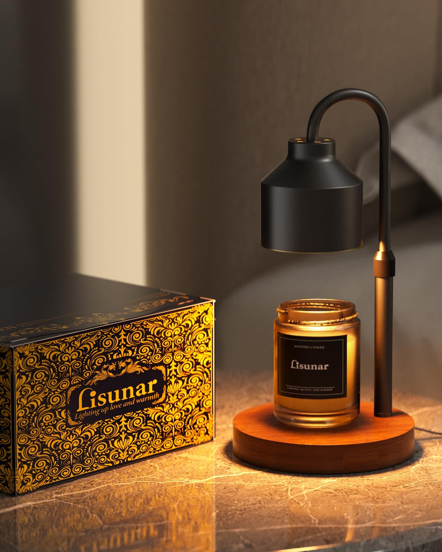 LISUNAR Electric Candle Warmer Lamp Black, Candle Lamp Warmer with Timer, Wax Warmer Lamp for Jar