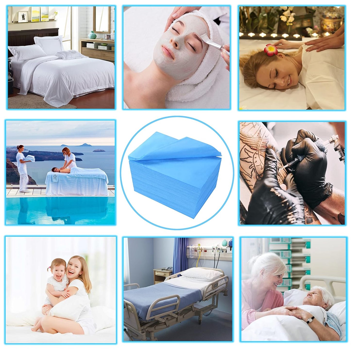50 Pcs Disposable Bed Sheets 31" x 71" Massage Table Sheets Non Woven Fabric SPA Bed Cover Breathable for Massage Beauty Tattoos (50 Pcs Blue)