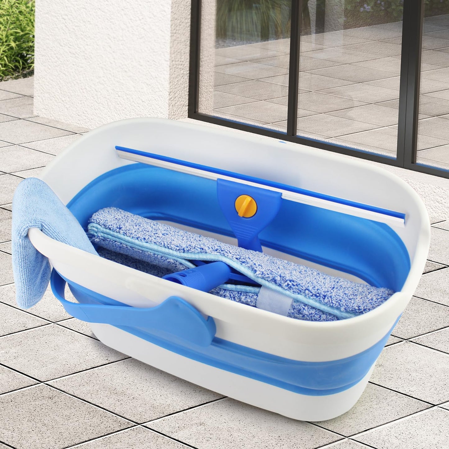 PIMEKOY Window Cleaning Kit with 3 Gal Collapsible Bucket for Home, Outdoor