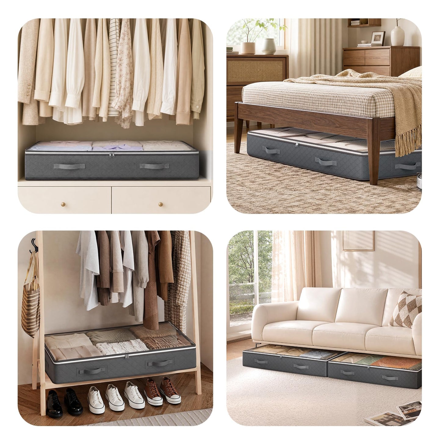 Budding Joy 95L Under Bed Storage Containers, 4 Pack Closet Organizers Grey