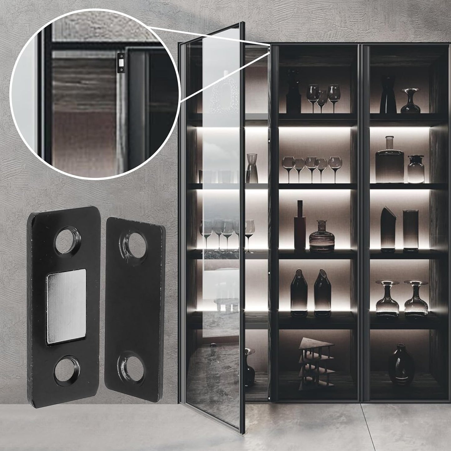 Cabinet Magnetic Catch, 20 Pack Black Ultra Thin Magnetic Cabinet Door Catch, Adhesive Cabinet Magnets for Kitchen Drawer Cabinet Door Closet, Concealed Strong Magnetic Cabinet Latch