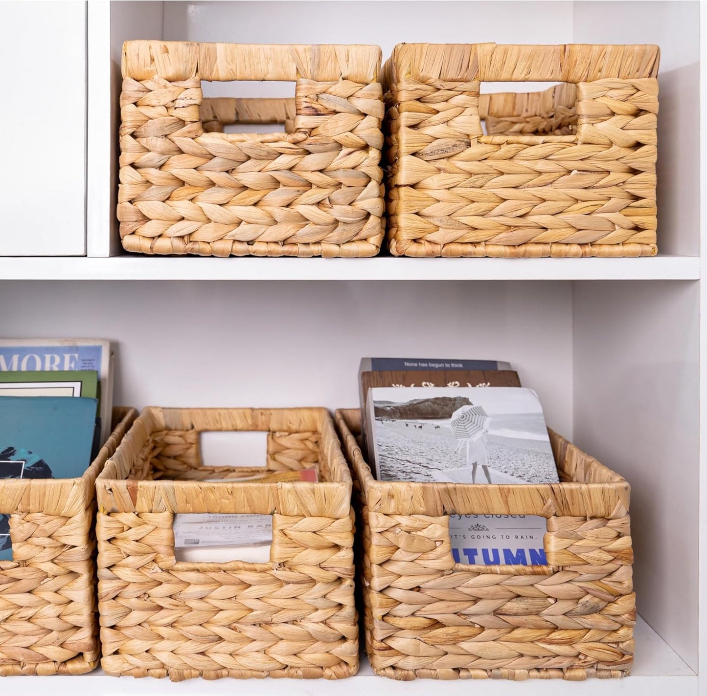 Set of 3 Water Hyacinth Storage Baskets β Wicker Baskets for Shelves, Decorative Woven Organizer Bin for Bathroom, Closet, or Pantry (3-Pack Medium)