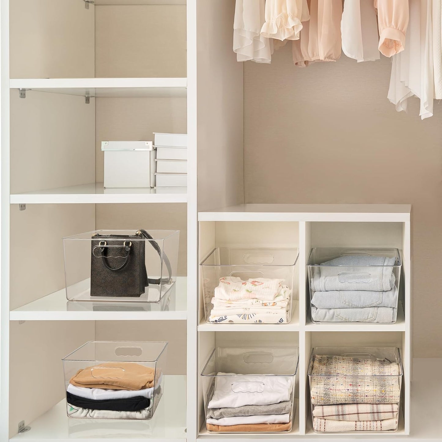 Vtopmart 6 Pack Extra Large Clear Plastic Storage Bins,11x11 Cube Acrylic Organizer Square Containers with Handle for Pantry,Closet,LaundryRoom,Kitchen,Bathroom,UnderSink Organization