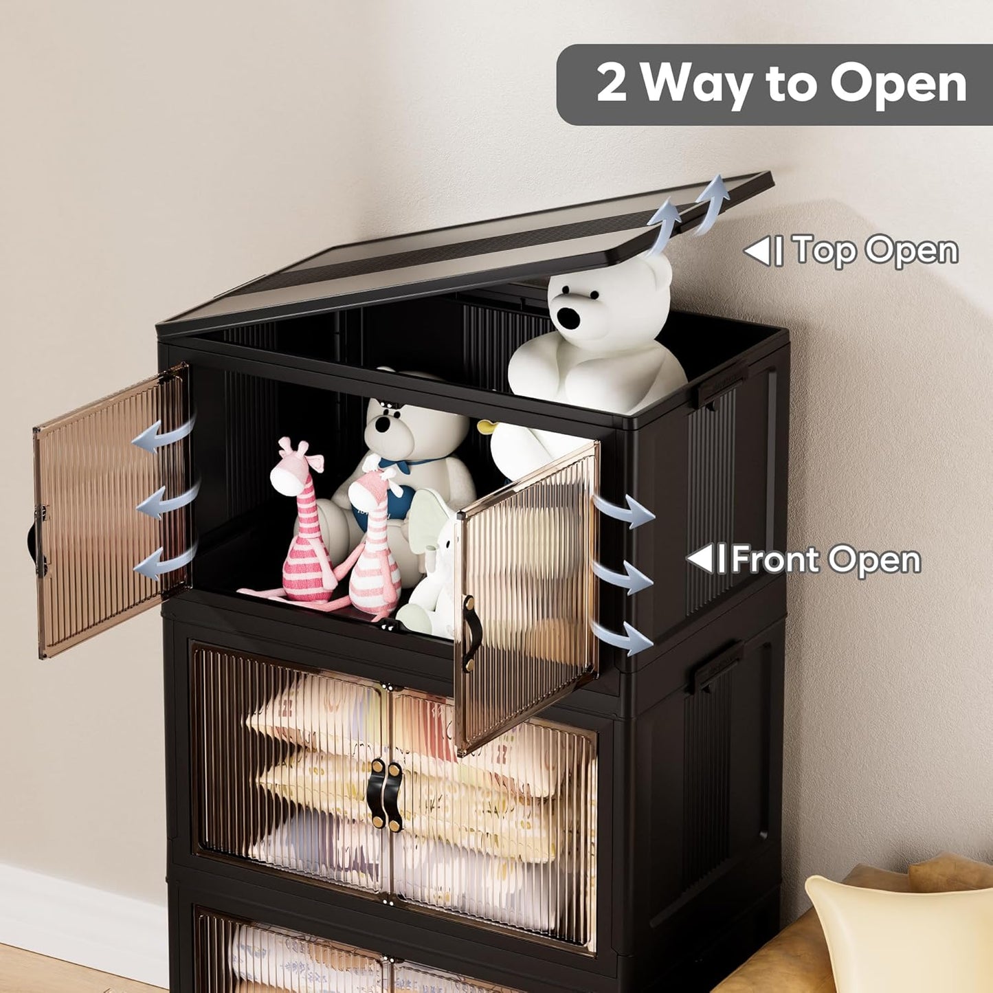 Jalove 90Gal Large Storage Bins with lids, 360QT Plastic Stackable Storage Containers with Wheels, Collapsible Closet Organizer and Storage Drawers,Clothes Organization for Cabinet Home, 3Pack Black